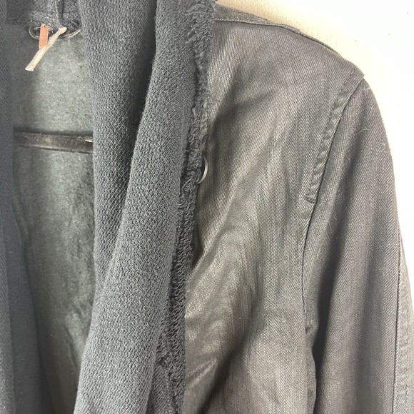 FREE PEOPLE Black Scarf Drape Moto Jacket Coated Faux Leather Twill Denim‎ Sz 10 - Picture 10 of 16